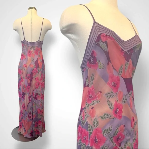 🌺SOLD🌺 2001 Victoria’s Secret Silk Chiffon Floral Vintage Maxi Gown Slip Dress - Picture 1 of 8